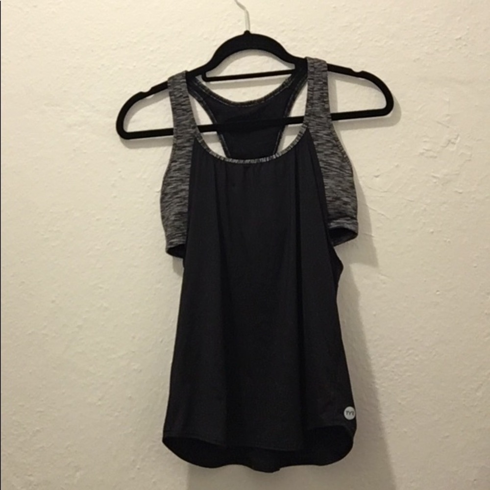 Black tank top with built in grey sports bra